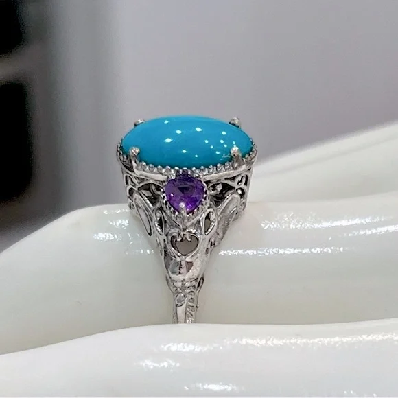 Arizona Sleeping Beauty Turquoise AmethystElephant Head Sterling Silve…